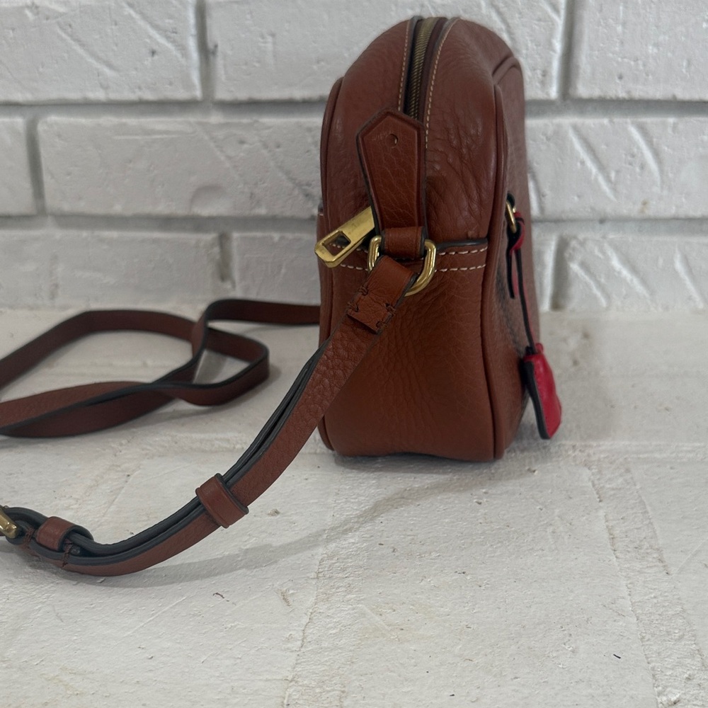 J. Crew Brown Leather Crossbody Bag with Red Accent - Picture 4 of 5